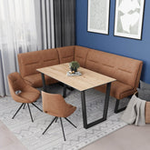 Cerutti Oak Effect Ceramic Dining Table with Tan Corner Bench and Dining Chairs Set - Pendle Village Furniture